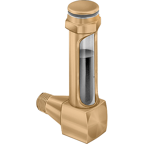 Indicateurs de niveau &agrave; liquide en laiton - Coudes &agrave; petit rayon, Filet&eacute;, 1-15/16" lo, 225°F (107,22° C) O-Max