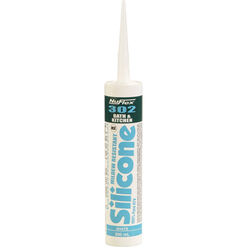 NuFlex&reg; 302 Bath And Kitchen Silicone Sealant, 300 ml, Cartridge, Clear O-Max