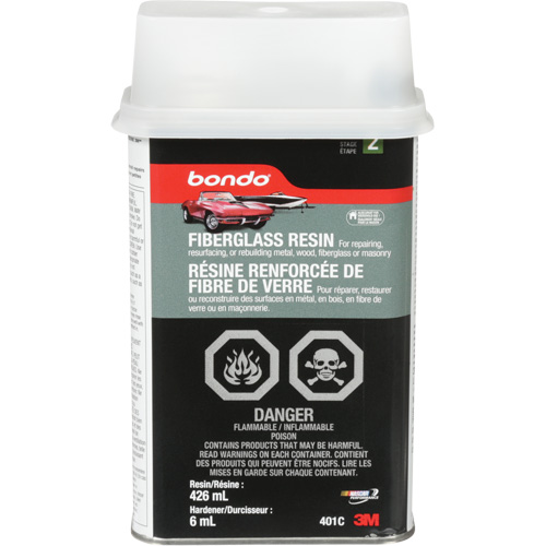 R&eacute;sine de fibre de verre Bondo, Deux composants, 15 oz, Bidon rectangulaire O-Max