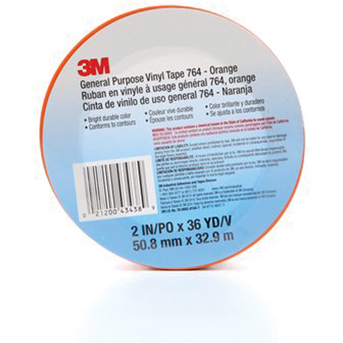764 General-Purpose Vinyl Tape, 50.8 mm (2") W x 32.9 m (108') L, 5 mils, Orange O-Max