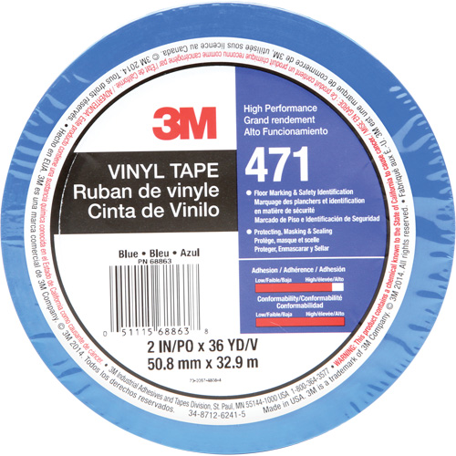 Ruban en vinyle 471, 50,8 mm (2") la x 32,9 m (108') lo, 5,2 mils, Bleu O-Max