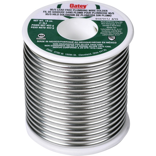 95/5 Plumbing Solder, Lead-Free, 95% Tin 5% Antimony, Solid Core, 0.3125" Dia. O-Max