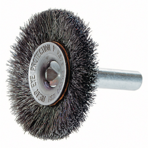 Brosses rotatives &agrave; fils cr&ecirc;p&eacute;s a/arbre 1/4", 3" dia., Fils 0,014", Arbre 1/4" O-Max