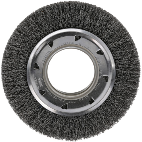 Crimped Wire Wheel Brush - Medium Face, 4-1/4" Dia., 0.012 Fill, 2" Arbor O-Max