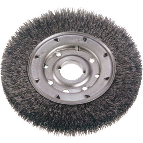 Crimped Wire Wheel Brushes - Medium Face, 6" Dia., 0.0118" Fill, 2" Arbor O-Max
