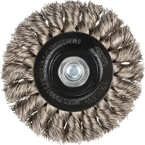 Knot Wire Wheel Brushes - Standard Twist Knot with 1/4" shank, 3" Dia., 0.014" Fill, Stainless Steel O-Max