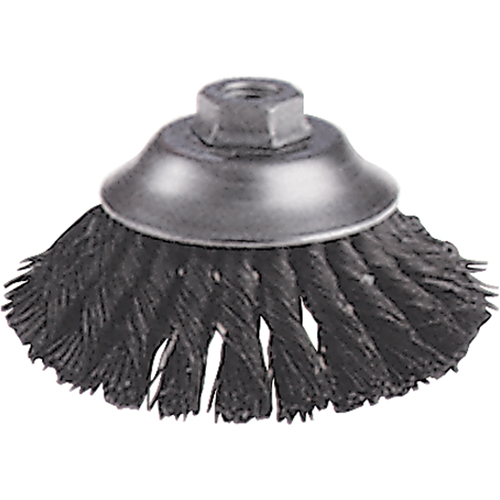Brosses-boisseau &agrave; fils nou&eacute;s - Brosse-boisseau &eacute;vas&eacute;e, Dia. 6", Fils 0,02", Arbre 5/8"-11, Acier O-Max
