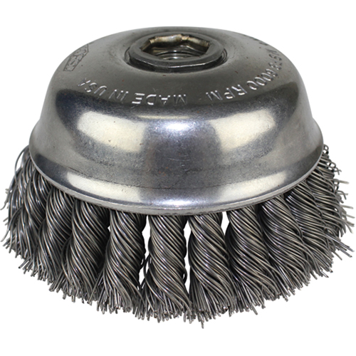 Brosses-boisseau &agrave; fils nou&eacute;s, 4" dia. x 5/8"-11 arbre O-Max