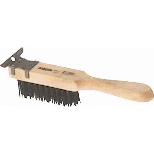 Straight Handle Scratch Brushes With Scraper, Steel, 4 x 11 Wire Rows, 11-3/8" Long O-Max