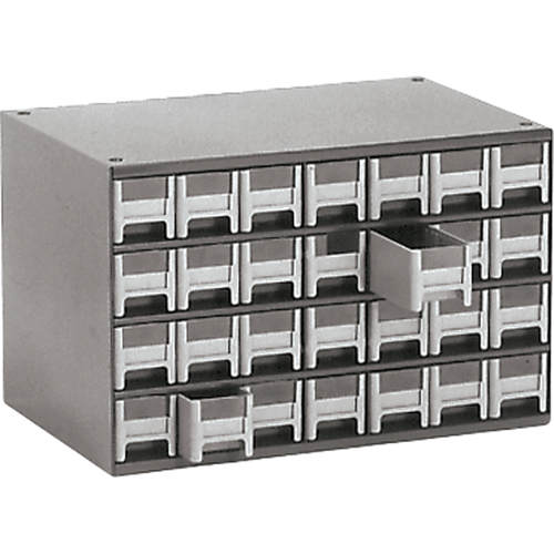 Casiers modulaires pour pi&egrave;ces, Acier, 28 tiroirs, 17" x 10-9/16" x 2-2/16", Gris O-Max