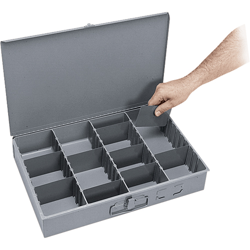 Boîtes &agrave; compartiments ajustables, Acier, Variable compartiments, 18" la x 12" p, 3" h, Gris O-Max
