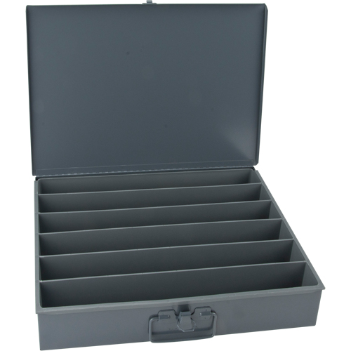 Boîtes en acier &agrave; compartiments &agrave; fond courb&eacute;, 18,34" la x 12,16" p x 3,16" h, 6 horizontaux compartiments O-Max