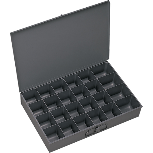 Boîtes &agrave; fond courb&eacute;, Acier, 24 compartiments, 13-3/8" la x 9-1/4" p, 2" h, Gris O-Max