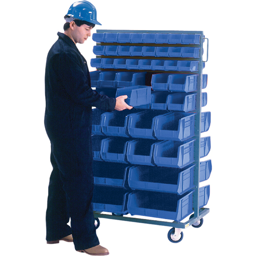 Double-Sided Mobile Bin Rack, Double-sided, 96 bins, 36" W x 24" D x 63" H O-Max