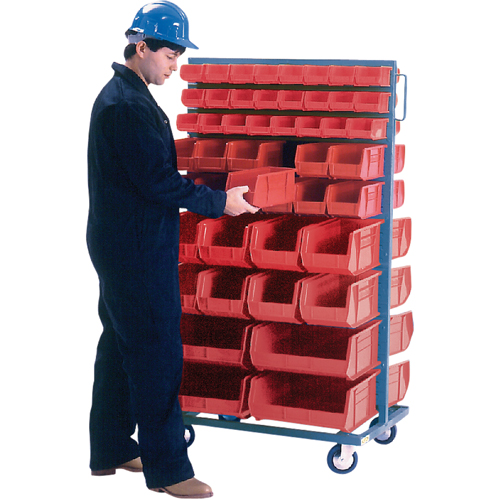 Double-Sided Mobile Bin Rack, Double-sided, 96 bins, 36" W x 24" D x 63" H O-Max