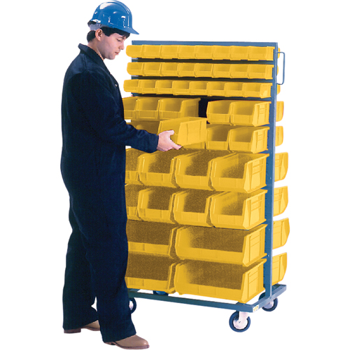 Support mobile deux c&ocirc;t&eacute;s pour bacs, &agrave; deux c&ocirc;t&eacute;s, 96 bacs, 36" la x 24" p x 63" h O-Max