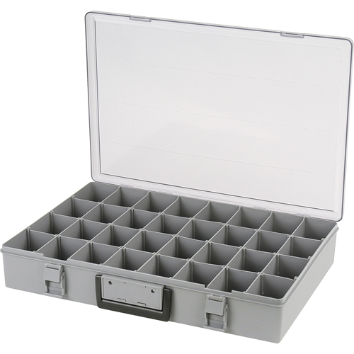 Compartment Case, Plastic, 32 Slots, 18-1/2" W x 13" D x 3" H, Grey O-Max