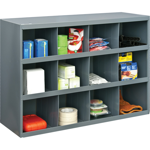 Storage Bin Cabinets, Steel, 12 Drawers, 33-3/4" x 12" x 23-7/8", Grey O-Max