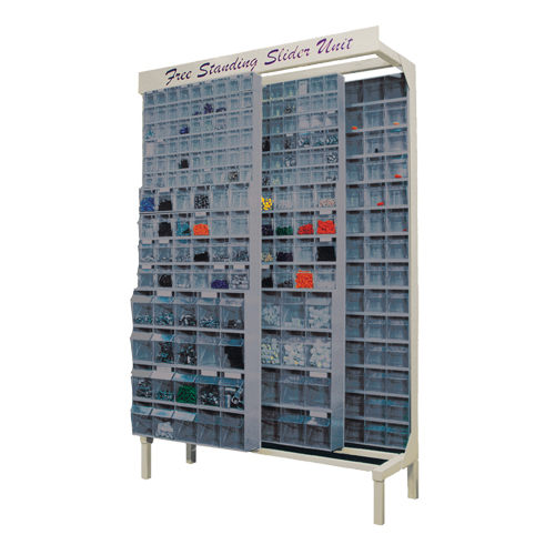 Free-Standing Tip-Out Bins Slider System, 48" W x 18" D x 77" H, 112 Drawers O-Max