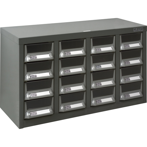 Casiers pour pi&egrave;ces KPC-400, Acier galvanis&eacute;, 16 tiroirs, 23-1/10" x 8-7/10" x 13-4/5", Gris O-Max