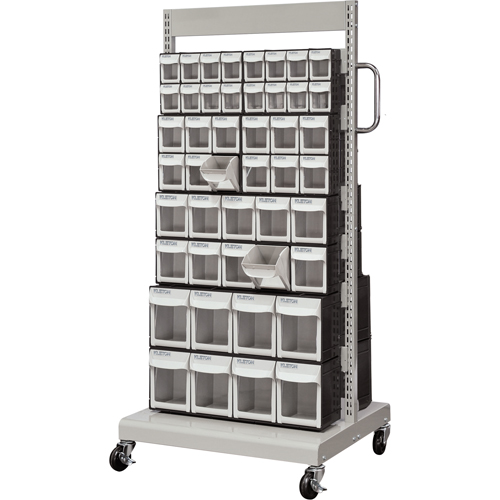 Servante mobile de bacs &agrave; plateaux inclinables, &agrave; deux c&ocirc;t&eacute;s, 92 bacs, 26-1/4" la x 22" p x 57-1/2" h O-Max