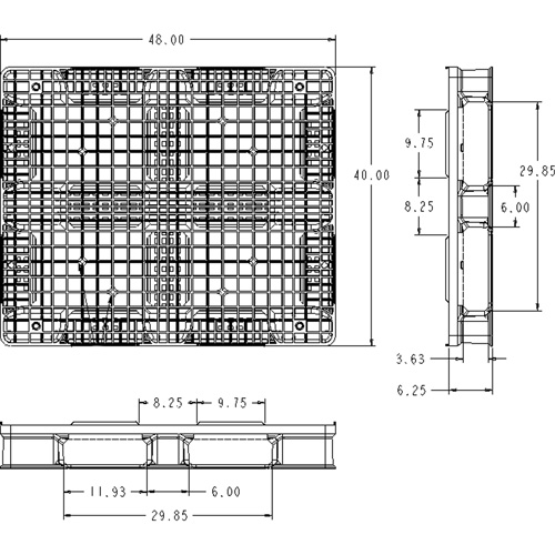 Palette en plastique RackoCell, Acc&egrave;s de Quatre c&ocirc;t&eacute;s, 48" lo x 40" la x 6-1/3" h O-Max