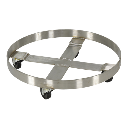 Drum Dollies, Stainless Steel, 800 lbs. Capacity, 23-1/4" Diameter, Rubber Casters O-Max