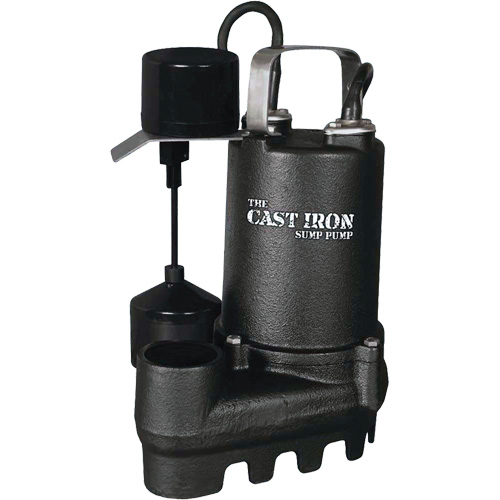 Pompe de puisard submersible en fonte avec interrupteur &agrave; flotteur vertical, 67 gal./min, 33 V, 5 A, 1/3 CV O-Max