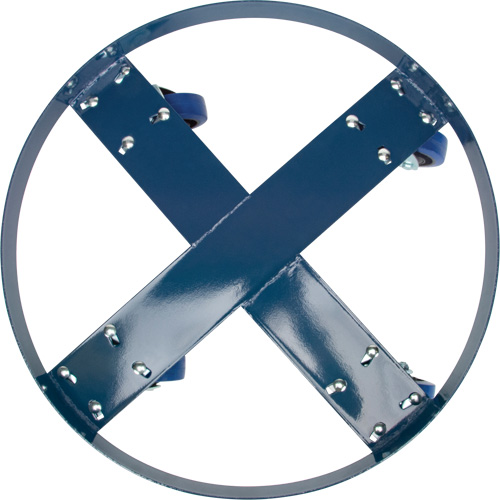 Chariot pour baril, Acier, Capacit&eacute;e 1400 lb, Diam&egrave;tre 24", Roue en &eacute;lastique bleu O-Max