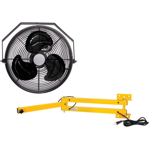 Trousse de ventilateur pour poste de travail industriel avec bras double verrouillable, Dia 12", 3 vitesses O-Max