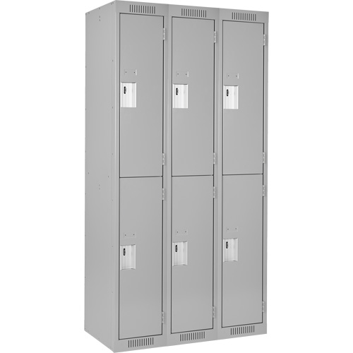 Clean Line Lockers, 2 -tier, Bank of 3, 36" x 18" x 72", Steel, Grey, Rivet (Assembled) O-Max