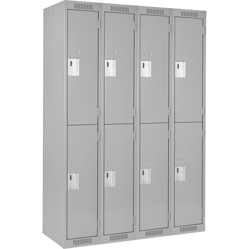 Clean Line Lockers, 2 -tier, Bank of 4, 48" x 18" x 72", Steel, Grey, Rivet (Assembled) O-Max