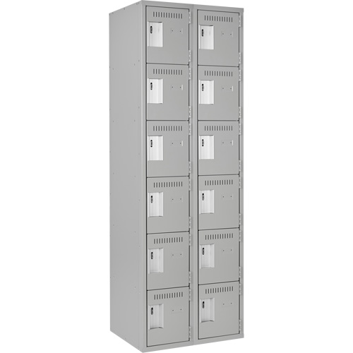 Clean Line Lockerettes, 6 -tier, Bank of 2, 24" x 18" x 72", Steel, Grey, Rivet (Assembled) O-Max