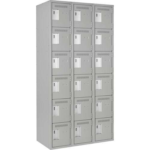 Clean Line Lockerettes, 6 -tier, Bank of 3, 36" x 18" x 72", Steel, Grey, Rivet (Assembled) O-Max