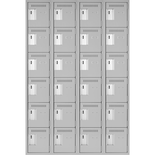 Clean Line Lockerettes, 6 -tier, Bank of 4, 48" x 18" x 72", Steel, Grey, Rivet (Assembled) O-Max