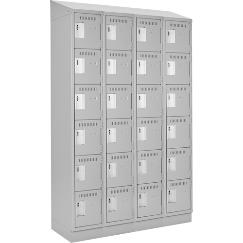 Clean Line Lockerette, 6 -tier, Bank of 4, 48" x 18" x 82", Steel, Grey, Rivet (Assembled) O-Max