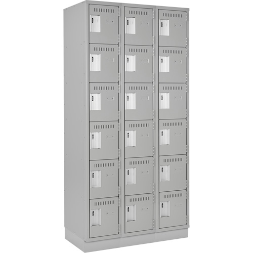 Clean Line Lockerette, 6 -tier, Bank of 3, 36" x 18" x 76", Steel, Grey, Rivet (Assembled) O-Max