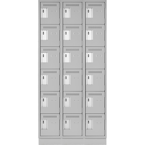 Clean Line Lockerette, 6 -tier, Bank of 3, 36" x 18" x 76", Steel, Grey, Rivet (Assembled) O-Max