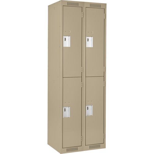 Clean Line Lockers, 2 -tier, Bank of 2, 24" x 18" x 72", Steel, Beige, Rivet (Assembled) O-Max