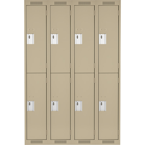 Clean Line Lockers, 2 -tier, Bank of 4, 48" x 18" x 72", Steel, Beige, Rivet (Assembled) O-Max