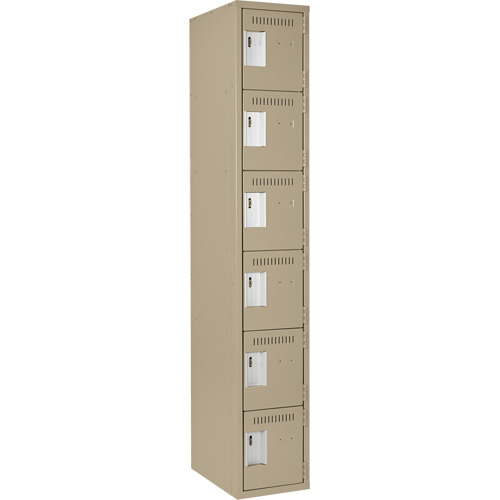 Clean Line Lockerette, 6 -tier, 12" x 18" x 72", Steel, Beige, Rivet (Assembled) O-Max