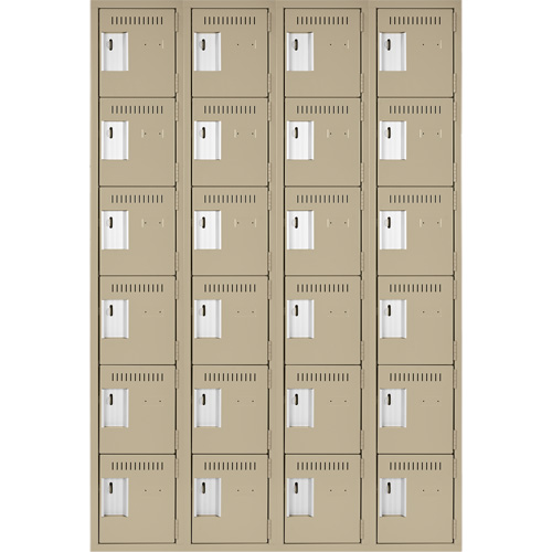 Clean Line Lockerette, 6 -tier, Bank of 4, 48" x 18" x 72", Steel, Beige, Rivet (Assembled) O-Max