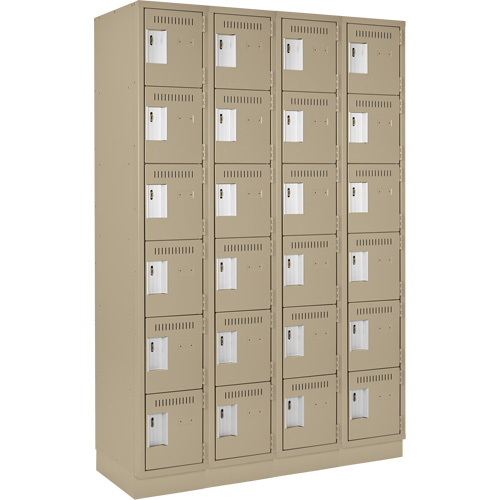 Clean Line Lockerette, 6 -tier, Bank of 4, 48" x 18" x 76", Steel, Beige, Rivet (Assembled) O-Max