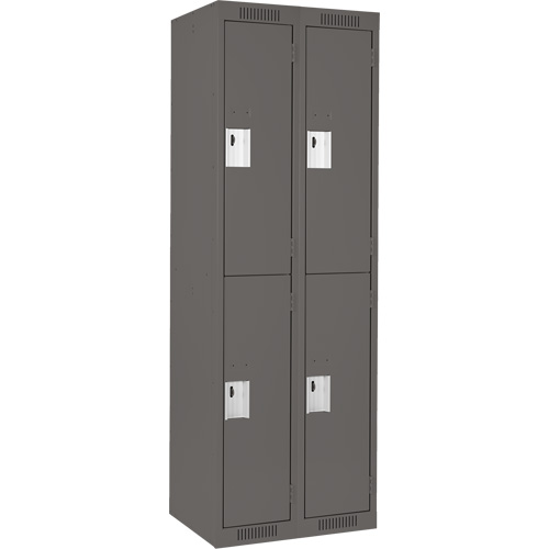 Clean Line Lockers, 2 -tier, Bank of 2, 24" x 18" x 72", Steel, Charcoal, Rivet (Assembled) O-Max