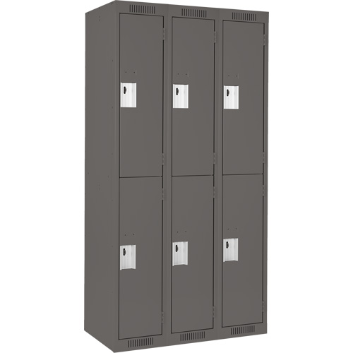 Clean Line Lockers, 2 -tier, Bank of 3, 36" x 18" x 72", Steel, Charcoal, Rivet (Assembled) O-Max
