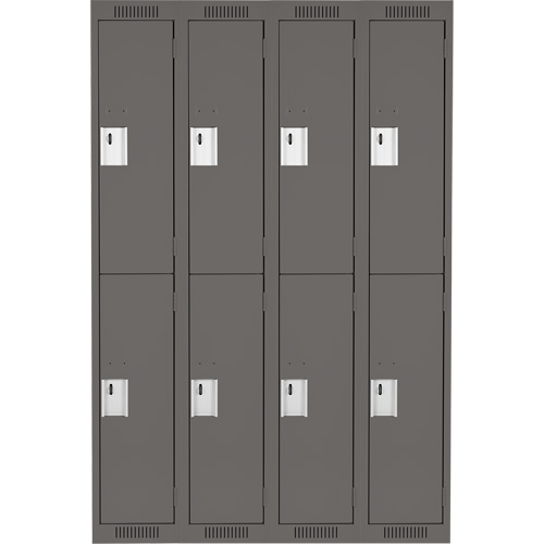 Clean Line Lockers, 2 -tier, Bank of 4, 48" x 18" x 72", Steel, Charcoal, Rivet (Assembled) O-Max