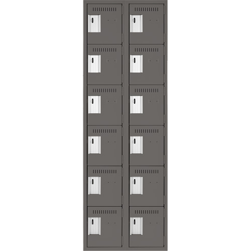 Clean Line Lockerette, 6 -tier, Bank of 2, 24" x 18" x 72", Steel, Charcoal, Rivet (Assembled) O-Max