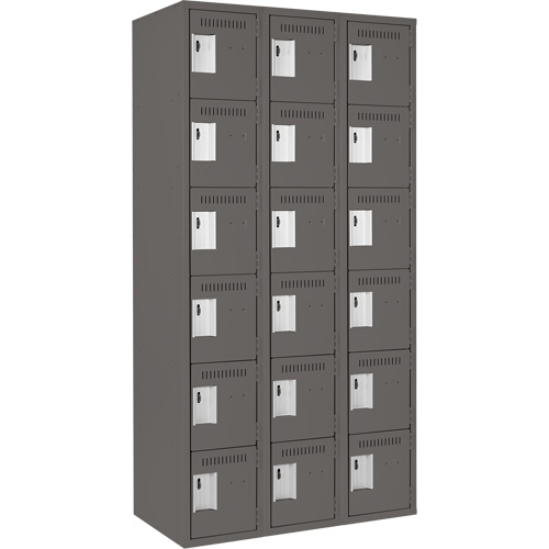 Clean Line Lockerette, 6 -tier, Bank of 3, 36" x 18" x 72", Steel, Charcoal, Rivet (Assembled) O-Max
