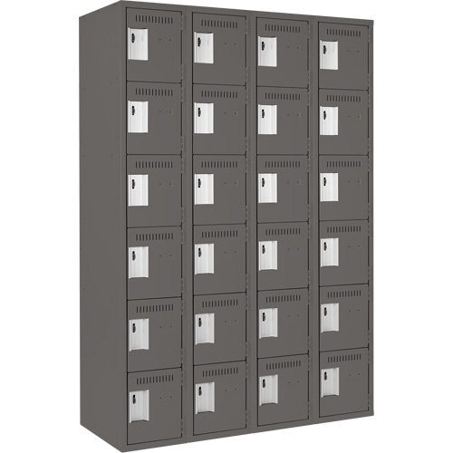 Clean Line Lockerette, 6 -tier, Bank of 4, 48" x 18" x 72", Steel, Charcoal, Rivet (Assembled) O-Max