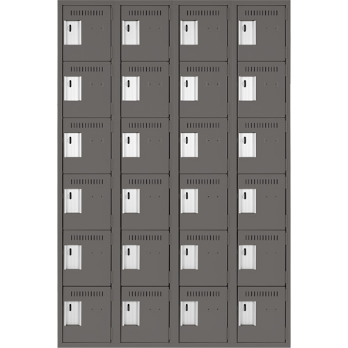 Clean Line Lockerette, 6 -tier, Bank of 4, 48" x 18" x 72", Steel, Charcoal, Rivet (Assembled) O-Max